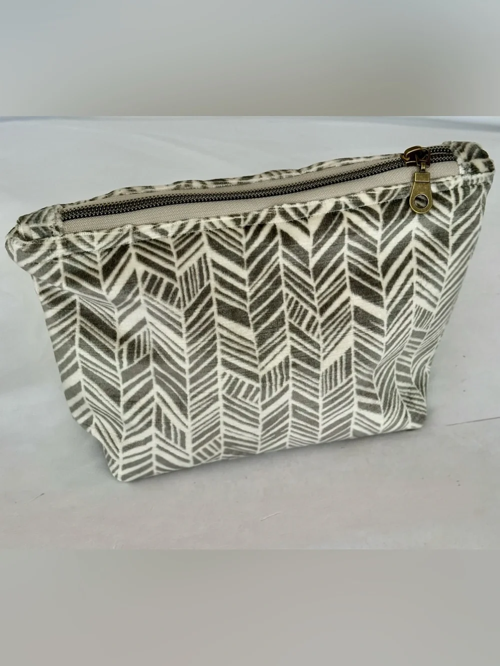 Handmade Designer velour fabric zipper Make up bag